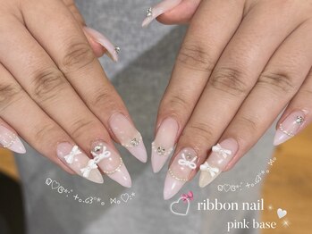 リンドネイル バイ モカ アンド ララ(Lind nail by moca and LaLa)/【mian】ガーリー/リボンネイル