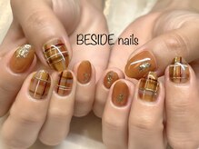 ビサイドネイルアート(BESIDE NAIL Art)/オレンジチェックネイル
