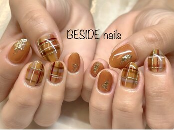 ビサイドネイルアート(BESIDE NAIL Art)/オレンジチェックネイル