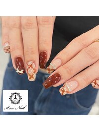 チェックネイル　秋ネイル
