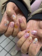 ユージューネイルルーム(UJU nail room)/ピンクハートホロ埋込ネイル