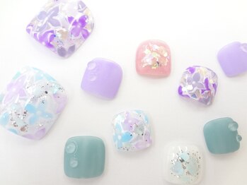 ネイルサロン クイール 小山店(NAIL SALON QUILL)/水滴がリアルなアジサイアート