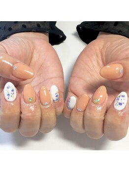 テラックス/小花オレンジネイル