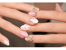 シェリーデュー(cherie doux)/リボン×ドットネイル