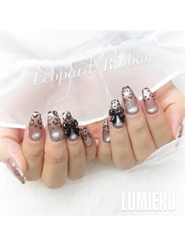 ルミエール(LUMIERU)/甘辛Mixレオパードリボンネイル