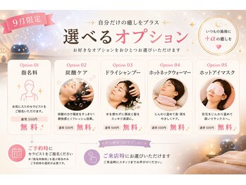 アリエス 千葉専門店の写真/【メンズも大歓迎】9月限定♪5つから選べるご褒美オプション！その日の気分に合わせて＋αの癒しを