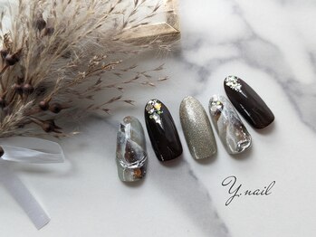 ワイネイル(Y.nail)/大理石風ブラウンネイル