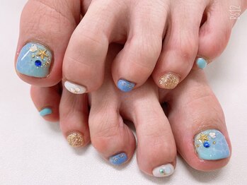 ダブルネイル(Double Nail)/【ほり】海☆水玉ネイル