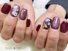 ネイルトリート 茨木駅前店(NAIL TREAT)/赤マグネットジェルにお花♪