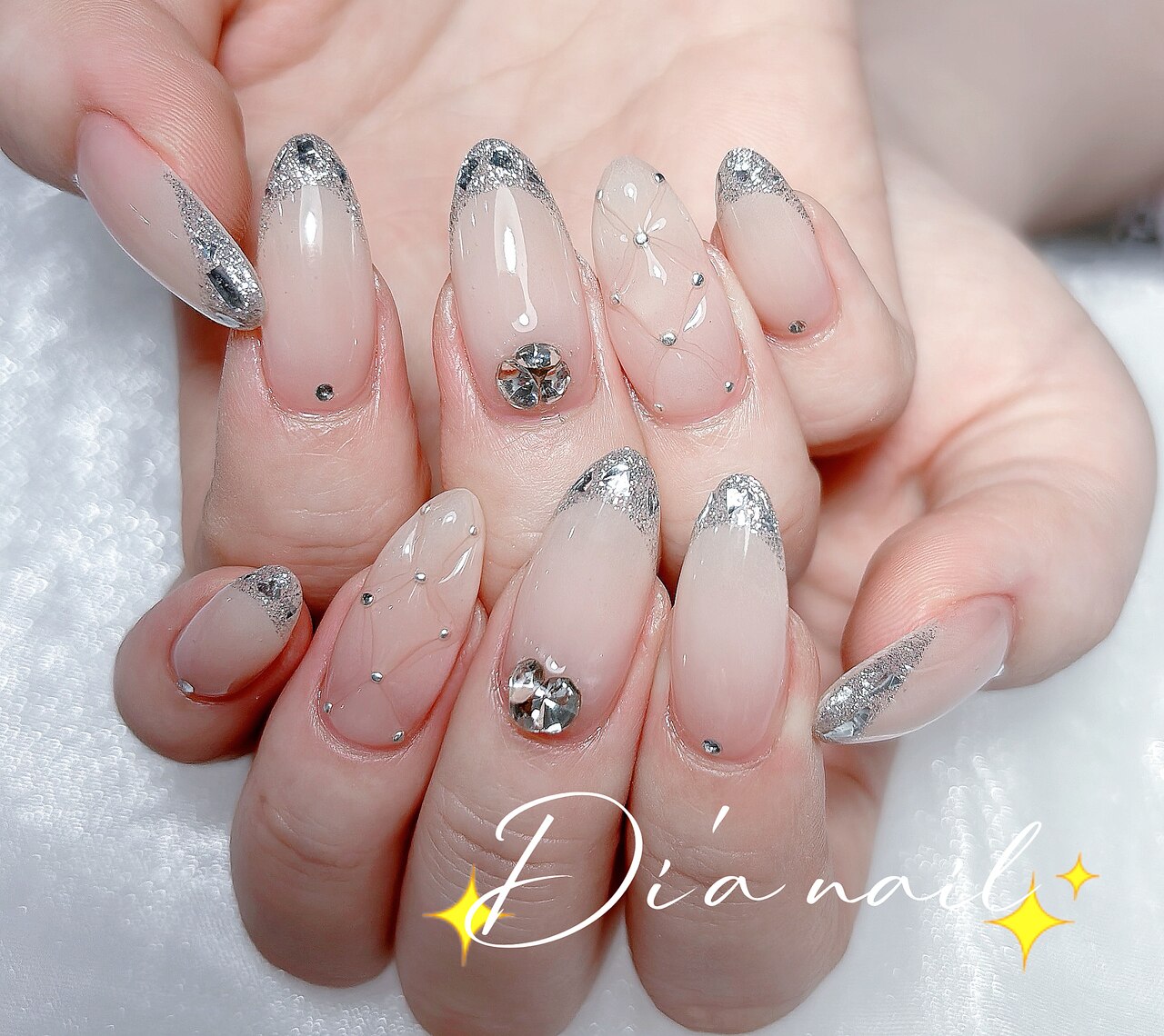 ネイルチップ ガラスフレンチ キルティング シルキーマグ ガラス