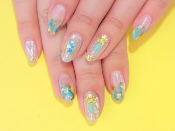 ネイルサロン ドレリッチ 大宮店(drerich)/【7190】ホイルターコイズ夏