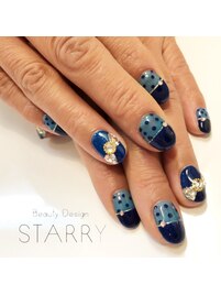 ドット　ネイビー　フレンチ