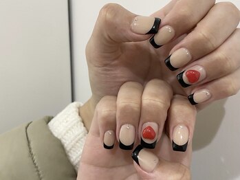 シェリーラメール 池袋店(cherie la mer)/黒フレンチ×赤ハート