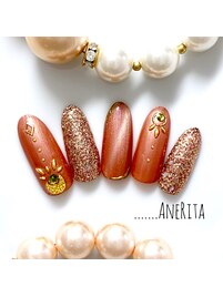 秋カラー☆キャッツアイネイル