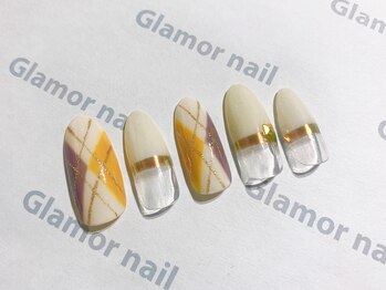 グラマーネイル(Glamor nail)/チェック×ハーフフレンチ