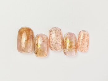 ピンク×ブラウンもやもやネイル