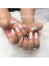 ルミエール(LUMIERU)/ドット×リボンのトレンドネイル