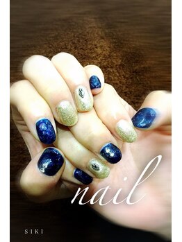 シキ(SIKI)/タイダイ柄×ゴールドの冬ネイル