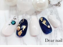 ディア ネイル(Dear nail)/ネイビー、白×ホイルネイル