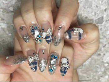 サロン ド エクラ(salon de eclat)/青チェックリボンネイル