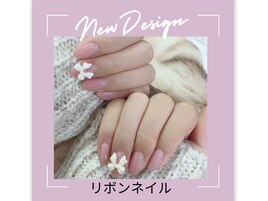 リボンネイル　ピンク