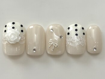 ネイルメゾン 天神店(NAIL MAISON)/バラドットレースリボン ¥8000