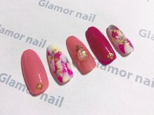 グラマーネイル(Glamor nail)/ビジュー×マーブル