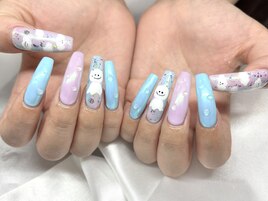 自爪パラジェルロング梅雨ネイル