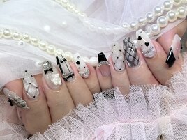 チェックネイル 黒ネイル