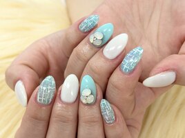 【森】水色ツイードネイル