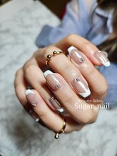 シュガーネイル(sugar nail)/ホワイトパウダー×白フレンチ