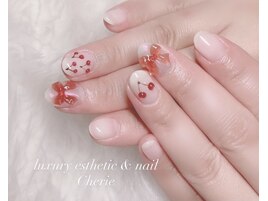 リボン×さくらんぼネイル