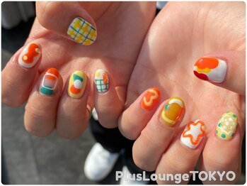 プルースラウンジ トウキョウ(Plus Lounge TOKYO)/ポップなオレンジぷっくりネイル