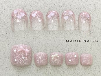 マリーネイルズ 大阪梅田店(MARIE NAILS)の写真/★オフ込みsimple design FOOT¥6600！可愛いくてシンプルだけでは満足できない方に♪手足同時施術OK♪