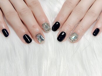 ヒールネイル(heal nail)/black×stone敷き詰め~