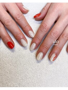 ウロネイルズ(ulo nails)/紅白とクリア立体ネイルアート