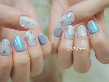 ネイルローズ(NAIL Rose)/ブルー水色フラワードット