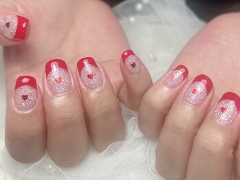 ジョアネイル(JOA Nail)/フレンチ/夏/ハート/ホロ/赤