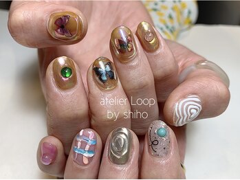 アトリエループ(atelier Loop by shiho)/蝶々ハートぷくぷくネイル