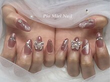 ピオミエルネイル 新宿(pio miel nail)/ピンク×バタフライビジュー