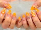 オレンジチェックネイル ￥9.480