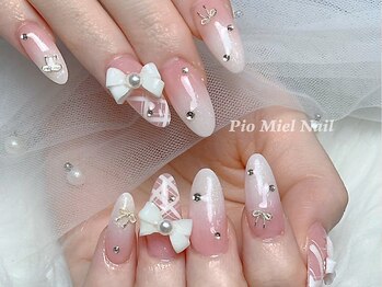 ピオミエルネイル 新宿(pio miel nail)/ベビーピンク×リボンパール