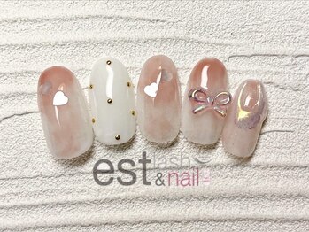 エストラッシュアンドネイル 銀座店(est lash&nail)/ハートホログラム　リボンネイル