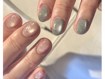 ラクネイル 浦和店(raku nail)/春色マグネットちぐはぐネイル