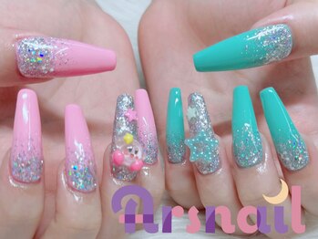 アルスネイル(Ars nail)/爽やかキラキラアシメネイル♪