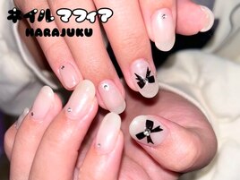 りぼんネイル/シンプル/ワンホン