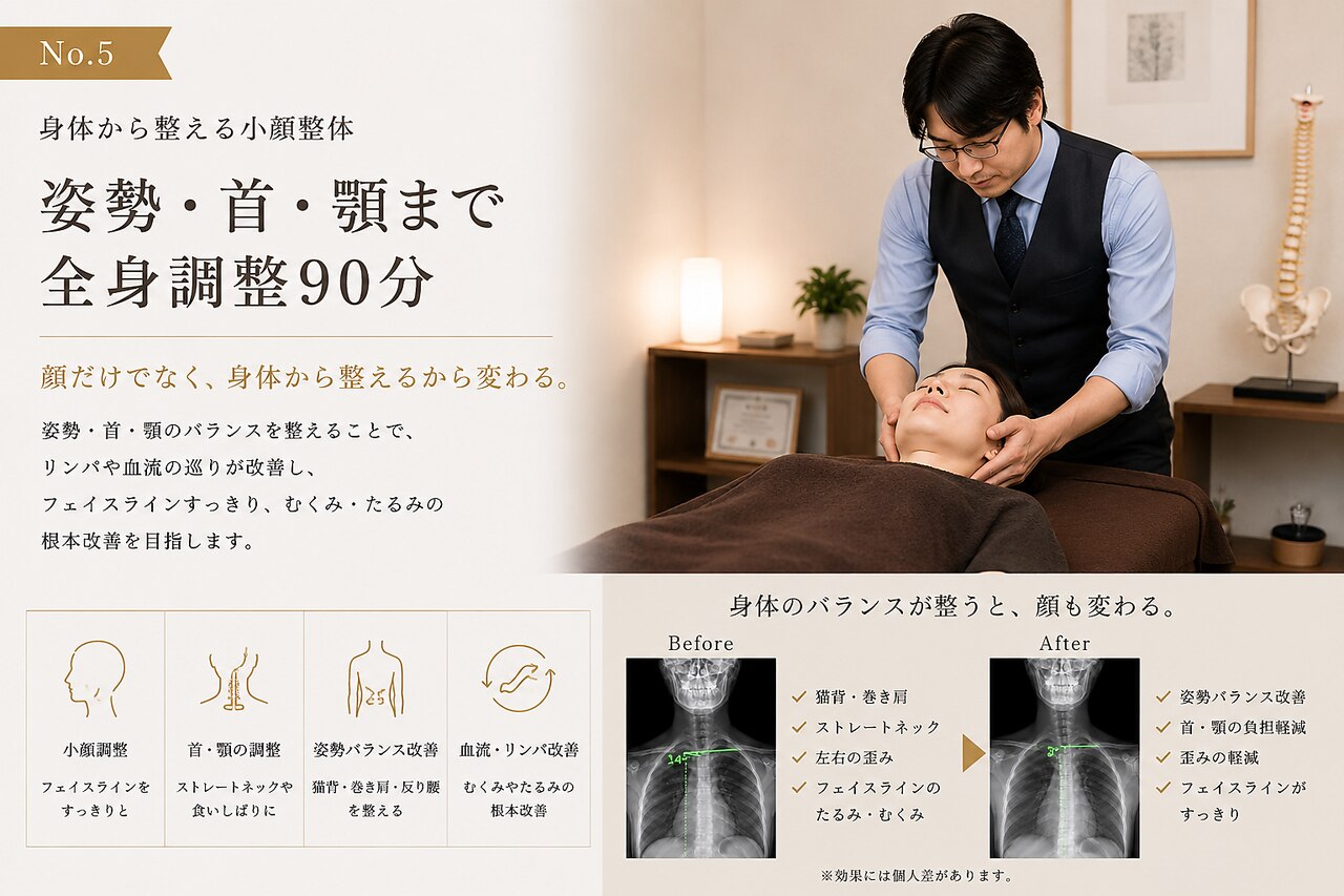 【AI身体分析付】身体から整える小顔整体｜姿勢・首・顎まで全身調整/80分