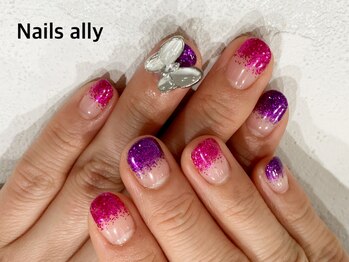 ネイルズアリー 立川店(Nails ally)/グリッター×バタフライ×ラメ