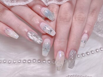 リボン ブルーチークネイル