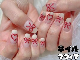 ぷっくりリボンハートネイル